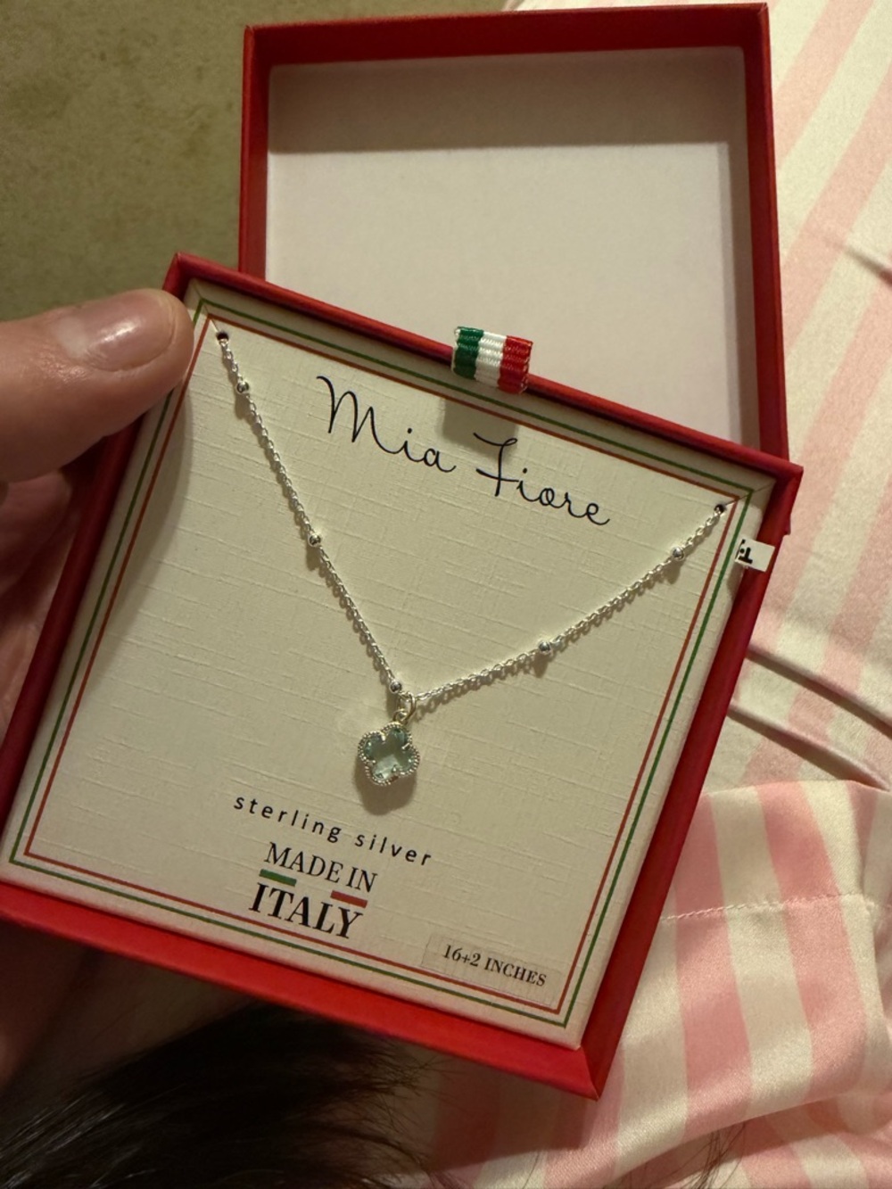 New in box Mia Fiore Sterling Silver Aqua Pendant Necklace - Light Blue